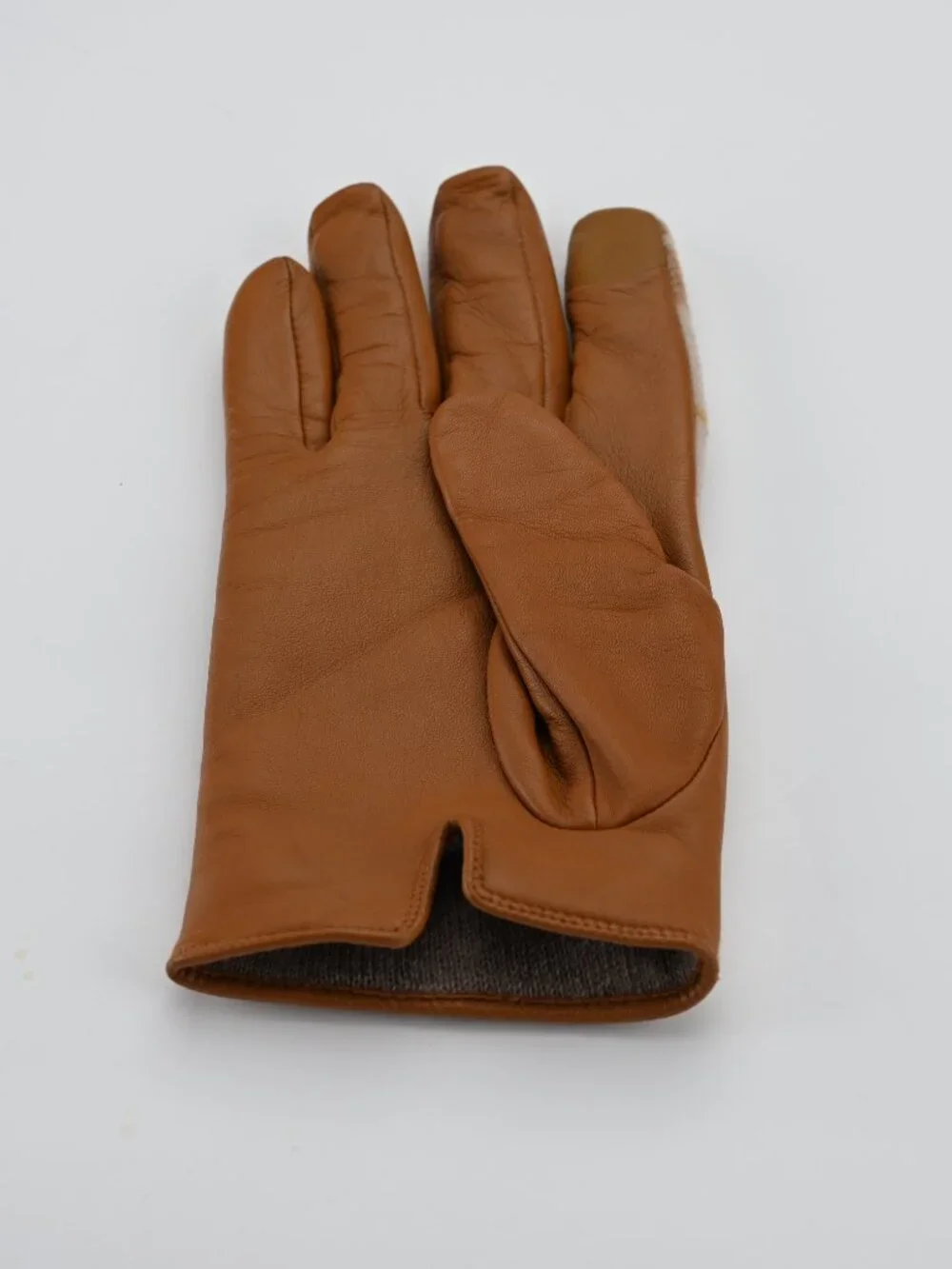 Coach Horse and Carriage Tan Plaid Tech woman's Gloves Leather/Wool Sz 8